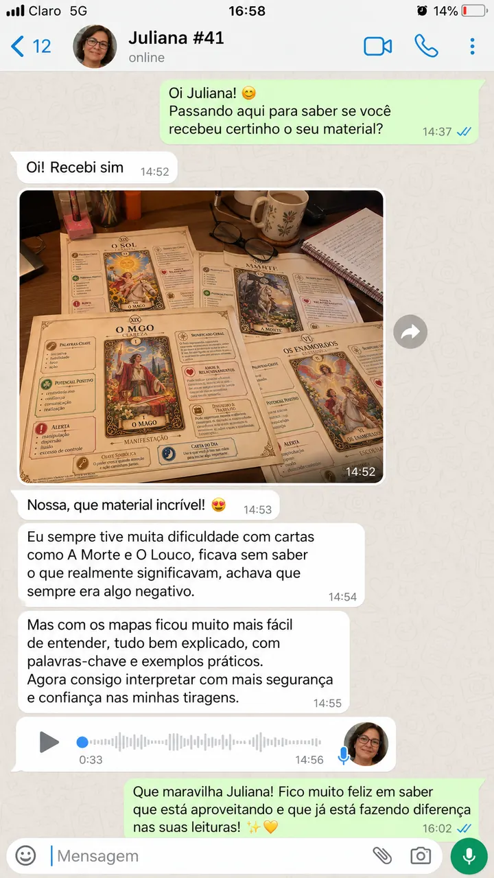 Print de conversa no WhatsApp com depoimento de cliente 3